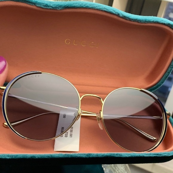 Gucci Accessories - Authentic GUCCI 56 Round Gold Blue Crystals/metal sunglasses